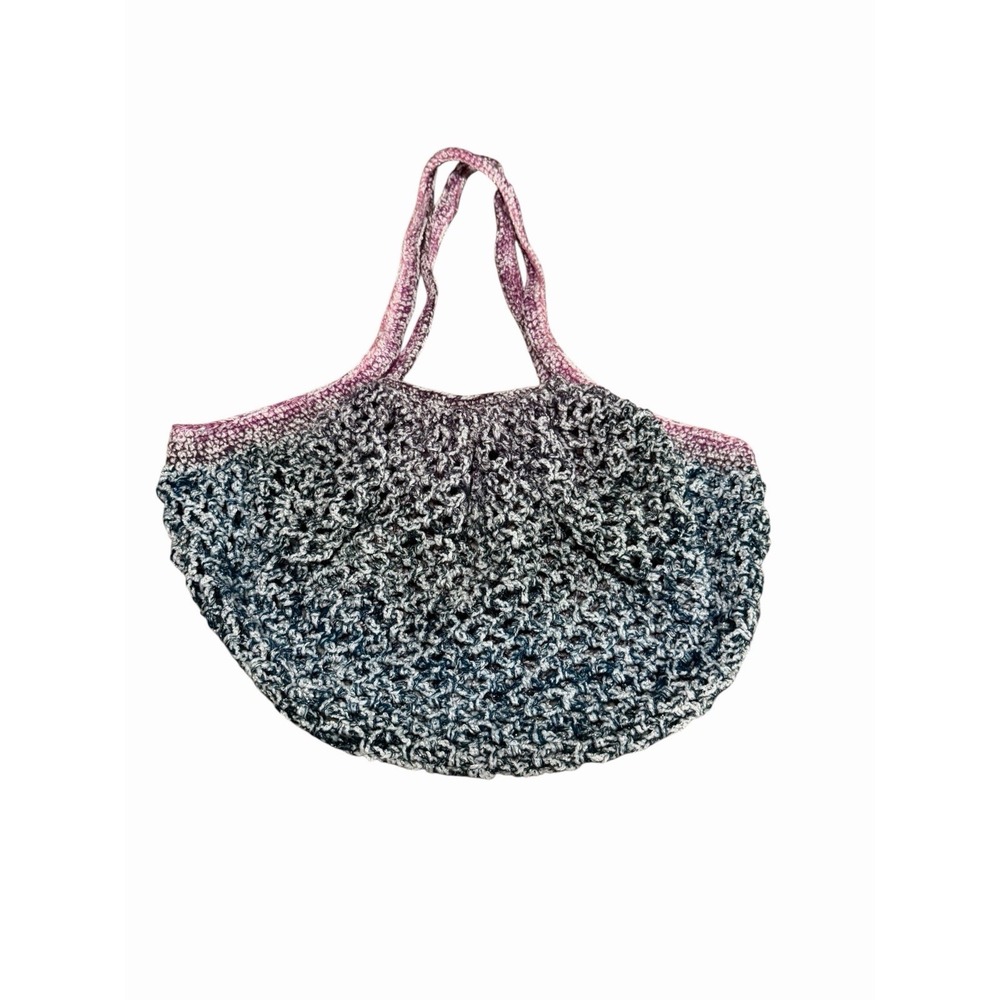 New Handmade Crochet Mesh Market Bag Purse Tote wool blend yarn purple blues